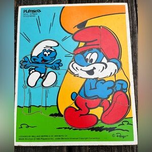 Playskool Papa Smurf Smurfs Good News 12 Pcs Wood Puzzle #325-9 Peyo Vintage 80s